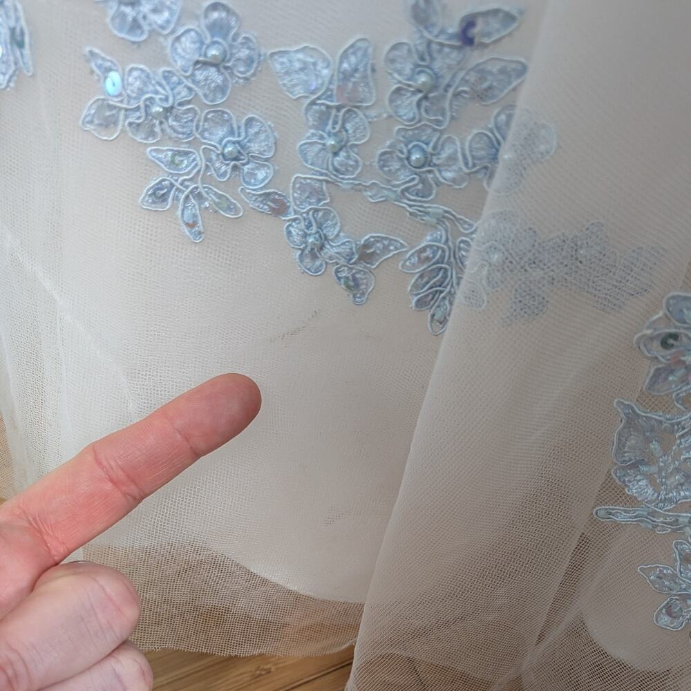 Vtg Jovani Prom Dress Maxi Gown 6 White Blue Y2K Fairy Princess Floral Wedding - Picture 16 of 16